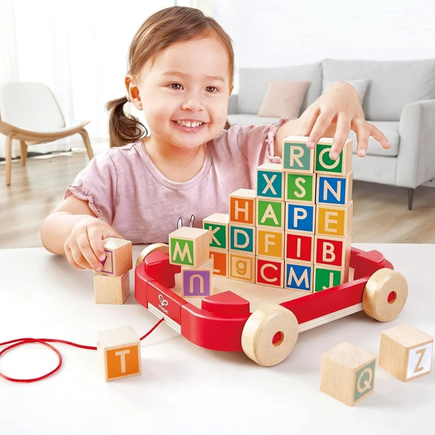 Hape Pull Along Cart with Stacking Blocks