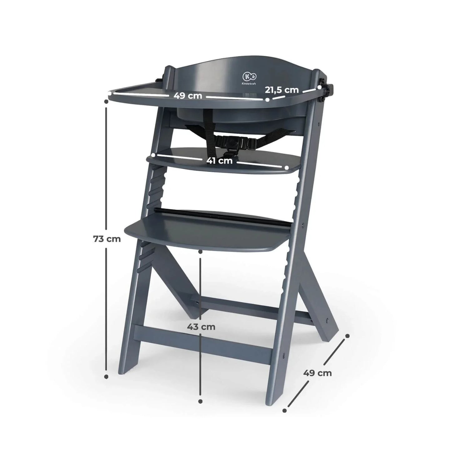 Kinderkraft Enock Wooden Highchair - Full Grey