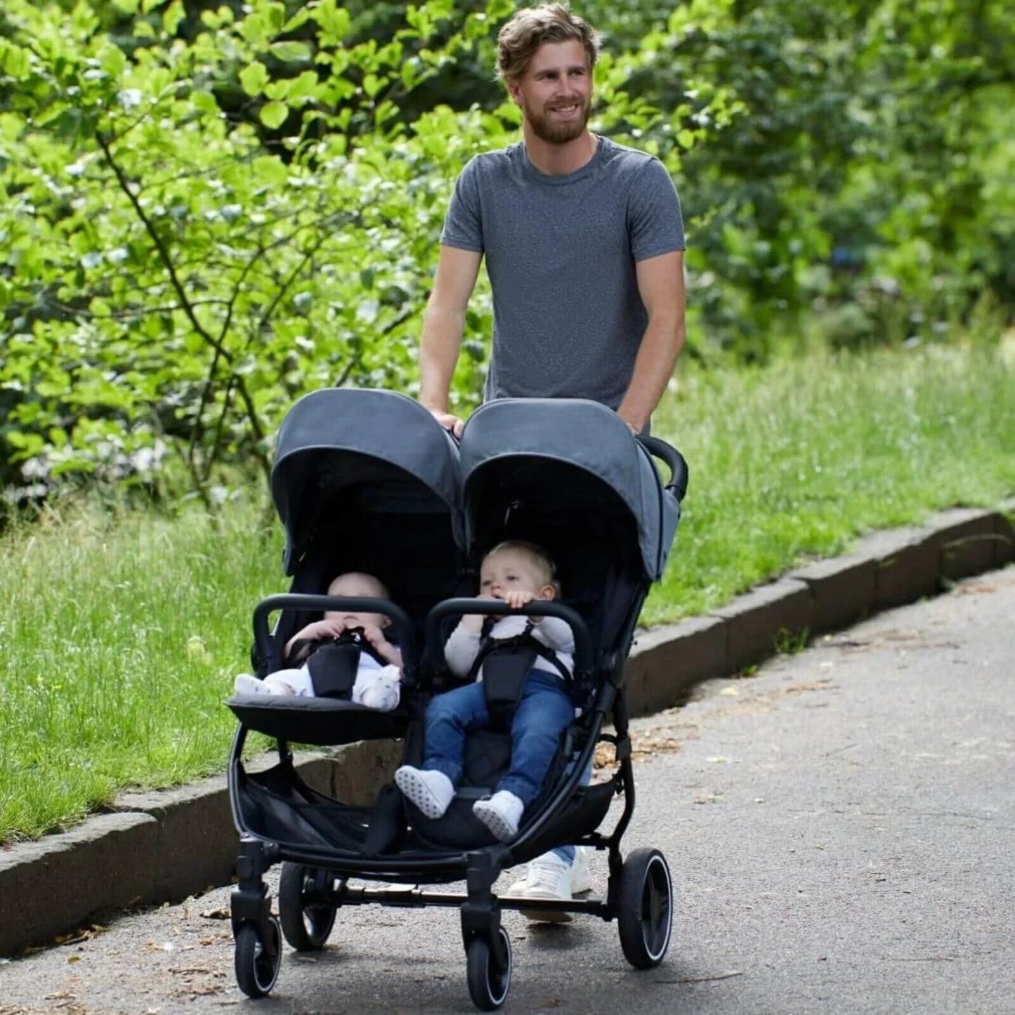 Ickle Bubba Venus Max Double Stroller & Pushchair Bundle | Black / Grey