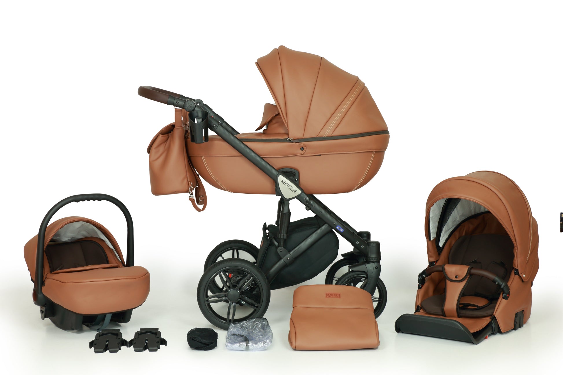 Stroller Pram Travel system with Isofix Eco Leather Mocca 3in1